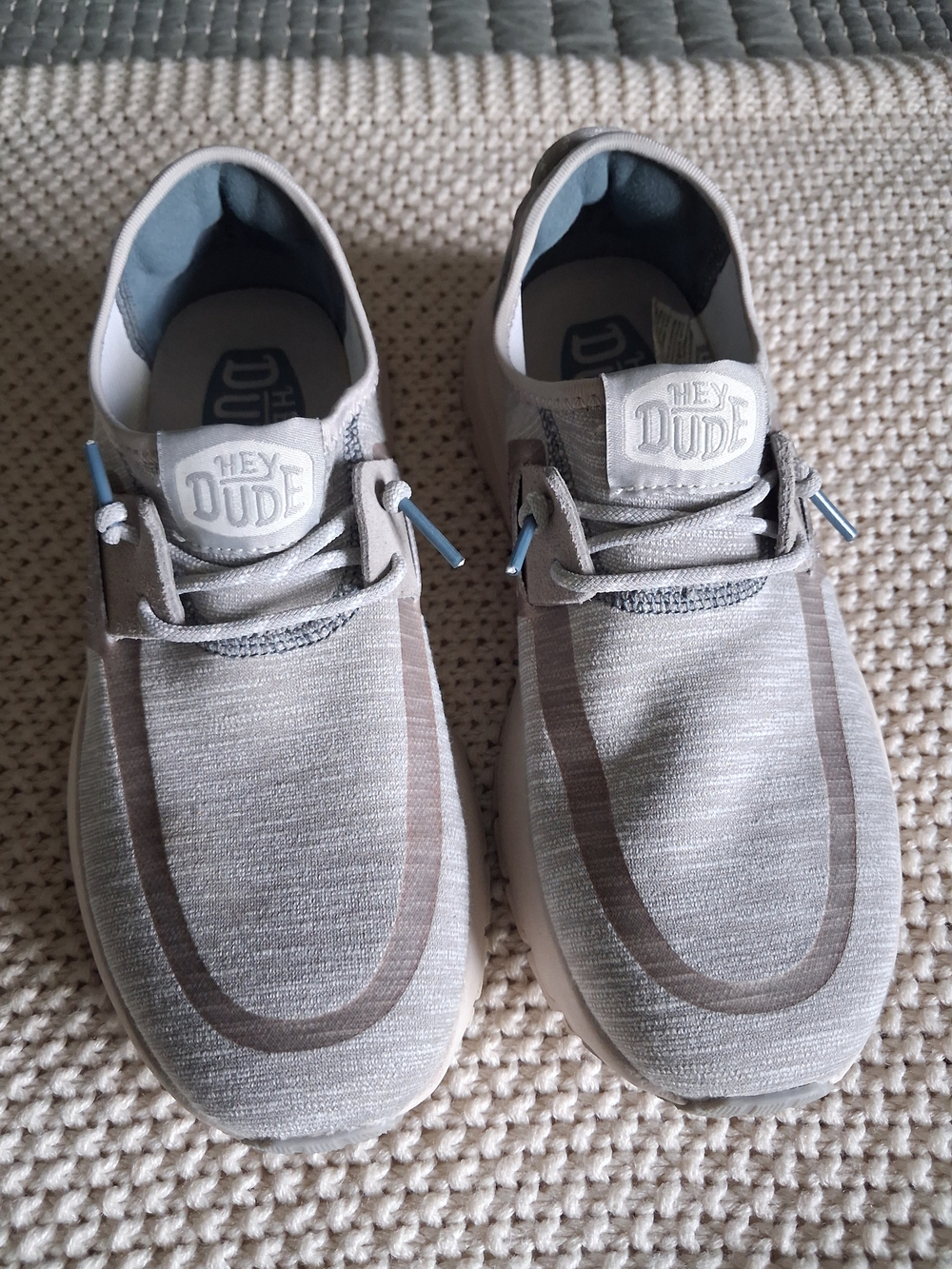 Hey Dude Light Gray Slip-On Loafers with Blue Accents